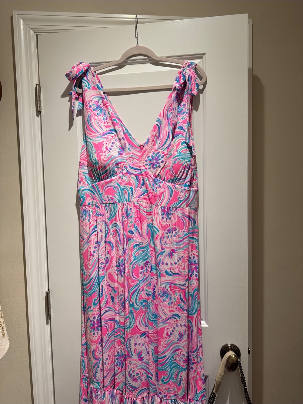 Lilly Pulitzer Pink & Aqua Maxi Dress with Tie Straps